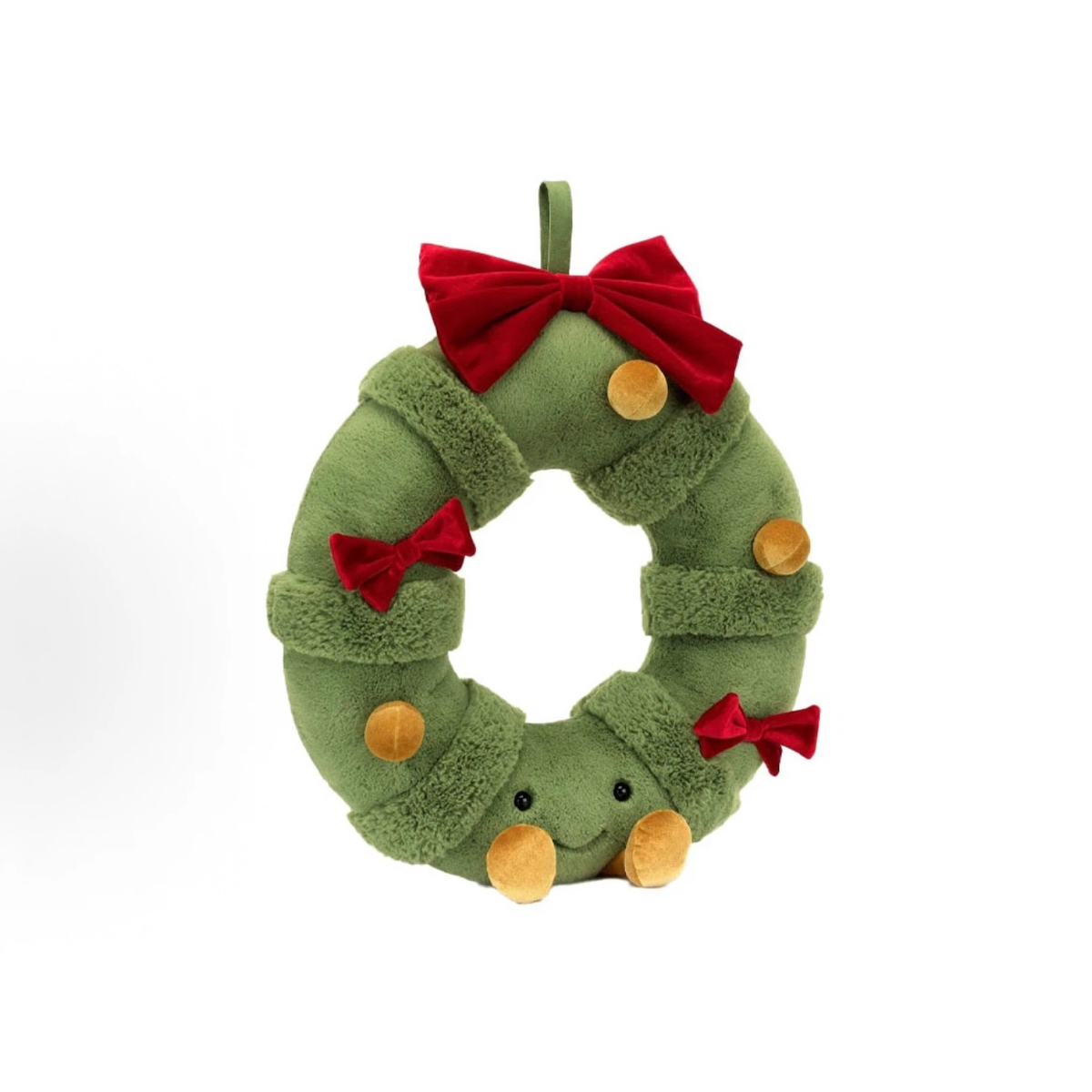 Christmas Wreath Plush Ornament, Cute Stuffed Christmas Wreath Door Hanging Decor with Red Bow